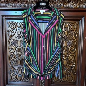 Per Se Colorful Striped Sleeveless Shirt